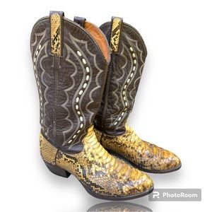 Men's Sz 9 D J Chisholm Python Snake Western Cowboy Boots Women's Vintage